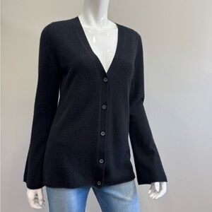 THEORY Black V-Neck Button-Up Women's Sweater